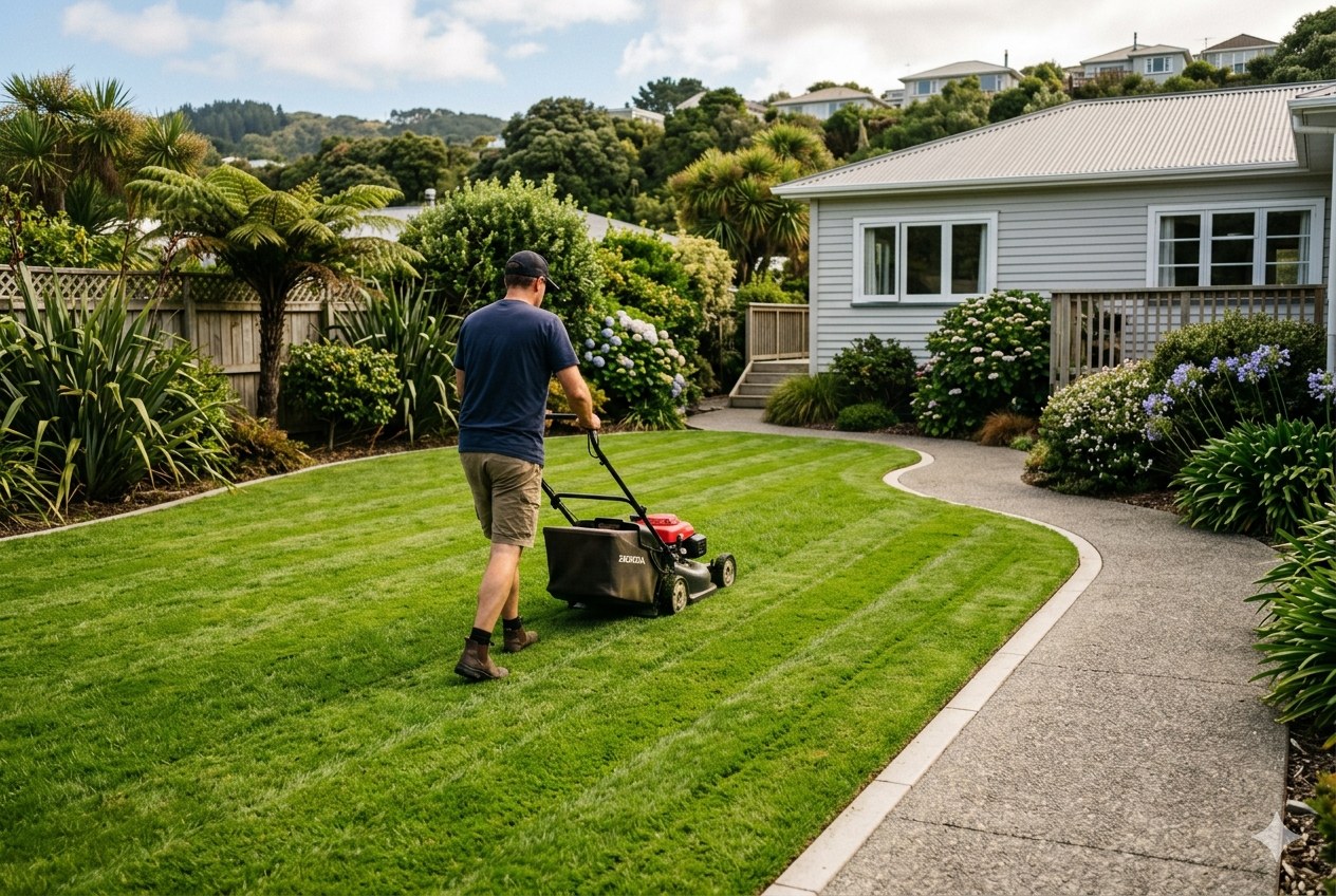 Lawn mowing in action Wellington